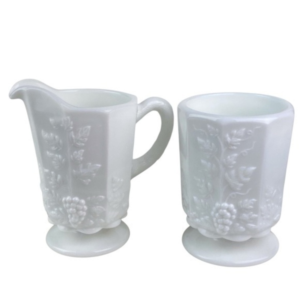 Westmoreland Milk Glass Cup Paneled Grape Medium Open Top Creamer and Sugar Cup